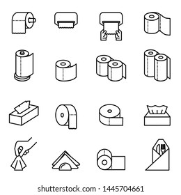 Set of toilet paper; napkins and towel icon set with white background. Thin line style stock vector.