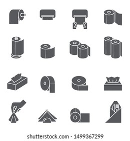Set of toilet paper; napkins and towel icon set with white background. Thin line style stock vector.