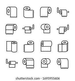 Set of toilet paper related vector line icons. Premium linear symbols pack. Vector illustration isolated on a white background. Web symbols for web sites and mobile app. Trendy design. 