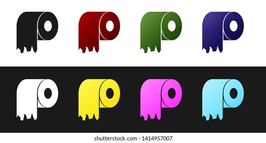 Set Toilet paper roll icon isolated on black and white background. Vector Illustration