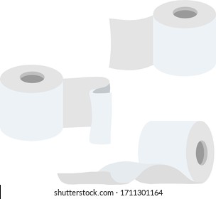 Set of toilet paper rolls in different positions. Toilet and bathroom element. Hygiene and sanitation. Cartoon flat illustration isolated on white background