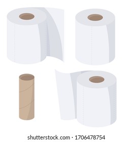 set of toilet rolls and sleeve. Vector flat style illustration.