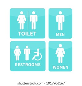 Set toilet signs. Men and women restroom icon. Disabled wheelchair icon. vector illustration