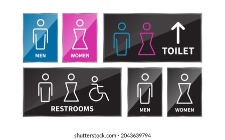 Set toilet signs. Men and women restroom line icon. Disabled wheelchair icon. vector illustration