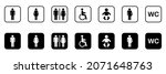 Set of Toilet Silhouette Icon. Collection of Symbols Restroom. Mother and Baby Room. Sign of Washroom for Male, Female, Transgender, Disabled. WC Sign on Door for Public Toilet. Vector Illustration.