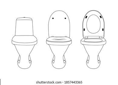 A set of toilets with open and closed lid. Vector stock illustration eps10.