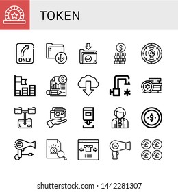 Set of token icons such as Token, Turn, Download, Coin, Coins, Report, Cold water, Tokens, Download file, Reporter, Hair dryer, Select, Pound , token