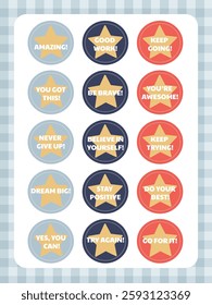 A set of tokens with motivational phrases for children with a star