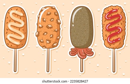 conjunto de stickers de dibujo estilo coreano tokkebi gamja hotdog