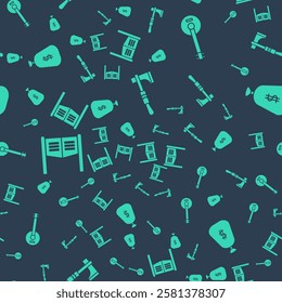 Set Tomahawk axe, Banjo, Saloon door and Money bag on seamless pattern. Vector