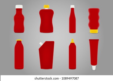 Set of tomato bottle on background. Ready to apply to your design. Vector illustration.