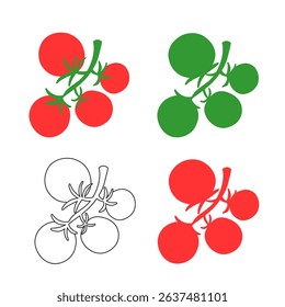 Set of tomato bunch illustrations in distinct vector styles.
 Perfect for packaging, cookbooks, and print or digital designs.