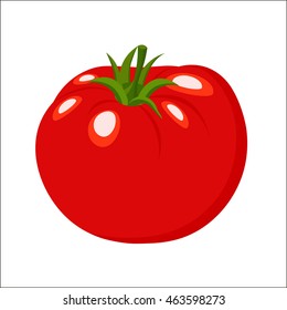 Set tomato in a cartoon-style logo. Icon tomato on a white background. Organic food. Vector  illustration.