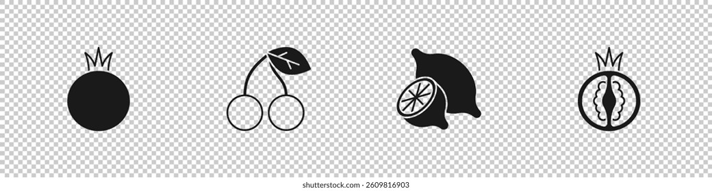 Set Tomato, Cherry, Lemon and  icon. Vector