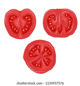 Set of tomato in a cut. Vector flat color illustration. Objects separate from the background. Element for menus, illustrations and  your creativity