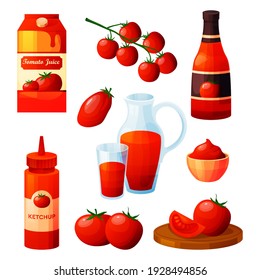 Set of tomato food products or ingredients