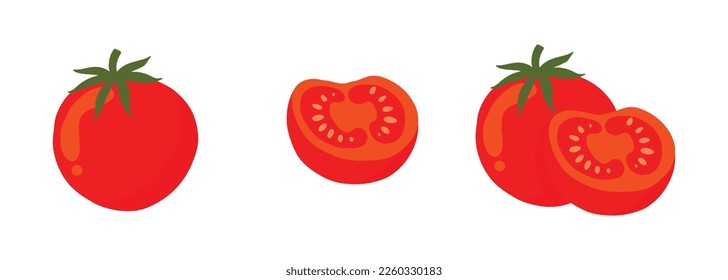 conjunto de ilustraciones de tomate en grupo, corte y soltero