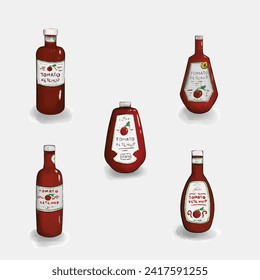 Set of tomato ketchup bottle type, Hand drawn vector illustration artwork