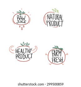 Set of tomato labels and symbols in vector, fresh and organic mix