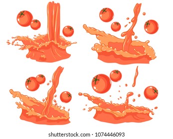 Set of tomato splashes juice