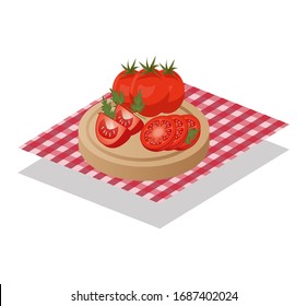 A set of tomatoes lying on the board. Vector illustration on a white background
