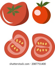 Set of tomatoes, whole vegetables and slices