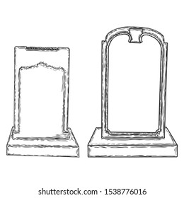 Set of tomb stone drawing. Grave for dead as Halloween tombstones prop. Hand drawn gravestone. Vector. 