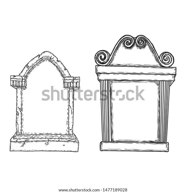 Set Tomb Stone Drawing Grave Dead Stock Vector (Royalty Free) 1477189028
