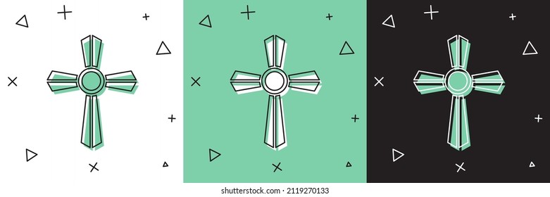 Set Tombstone with cross icon isolated on white and green, black background. Grave icon.  Vector
