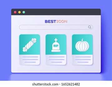 Set Tombstone with RIP, Candy  and Pumpkin  icon. Vector