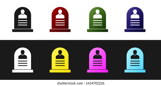 Set Tombstone with RIP written on it icon isolated on black and white background. Grave icon. Vector Illustration