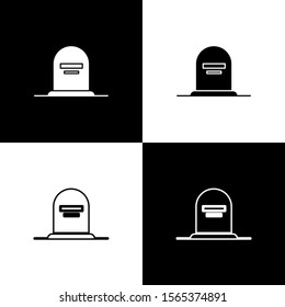 Set Tombstone with RIP written on it icon isolated on black and white background. Grave icon.  Vector Illustration