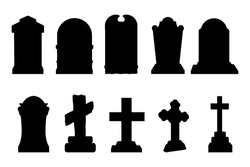 Set Of Tombstone Silhouettes Isolated On White Background
