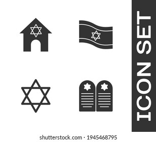 Set Tombstone with star of david, Jewish synagogue, Star David and Flag Israel icon. Vector