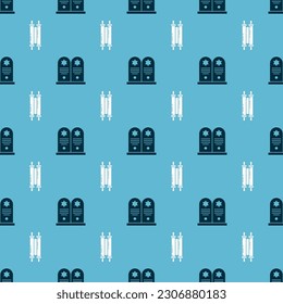 Set Tombstone with star of david and Torah scroll on seamless pattern. Vector
