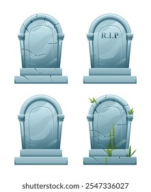 Set of tombstone vector cartoon illustration. RIP gravestone isolated on white background