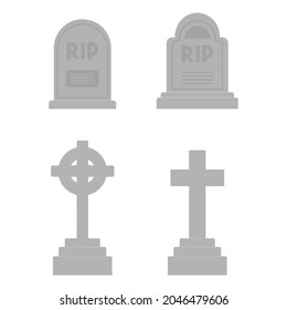Set of tombstones. Graveyard. Halloween concept. Flat design vector illustration isolated on white background.