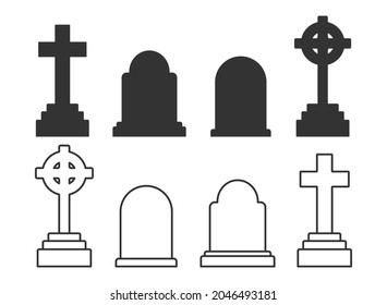 Set Tombstones Icons Tombstones Icon Outline Stock Vector (Royalty Free ...