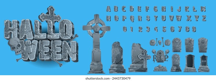 Set of Tombstones are made from stone and looking very old, vector