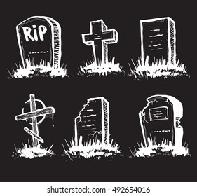 Set of Tombstones are made from stone and wood and looking very old, vector.