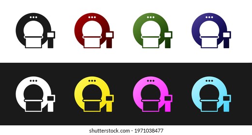 Set Tomography icon isolated on black and white background. Medical scanner, radiation. Diagnosis, radiology, magnetic resonance therapy.  Vector Illustration