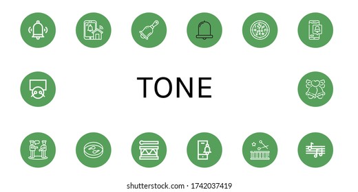 Conjunto de iconos de tono. Tales como Campana, Notificación, Campana, Notas Musicales, Charla, Muestra, Tambor, Tambores, Campanas, iconos de tono