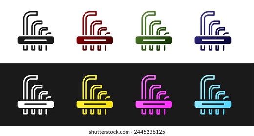 Set Tool allen keys icon isolated on black and white background.  Vector