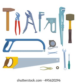 Set of tool icons. Colorful illustration of repair tools for decoration. Vector.