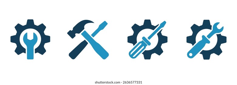 Set of tool icons with gears representing maintenance and technical services