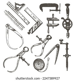 Set of tool icons. Sketch style illustration vintage decoration.