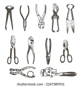 Set of tool icons. Sketch style illustration vintage decoration.