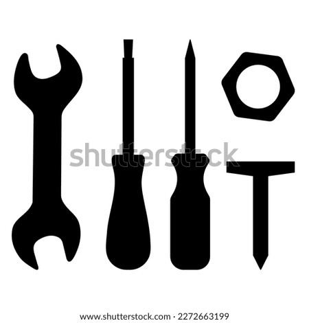 Set of tool icons. Wrench, screwdrivers, nail, nut. Vector illustration.