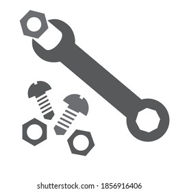 Juego de herramientas, tuercas, llave y tornillo, icono vector