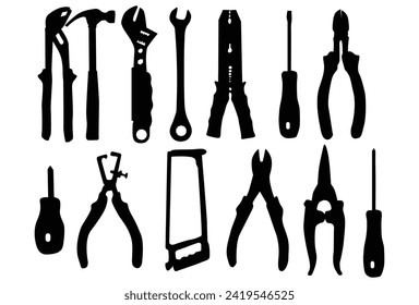 Set of tool silhouette icon logo template vector illustration design